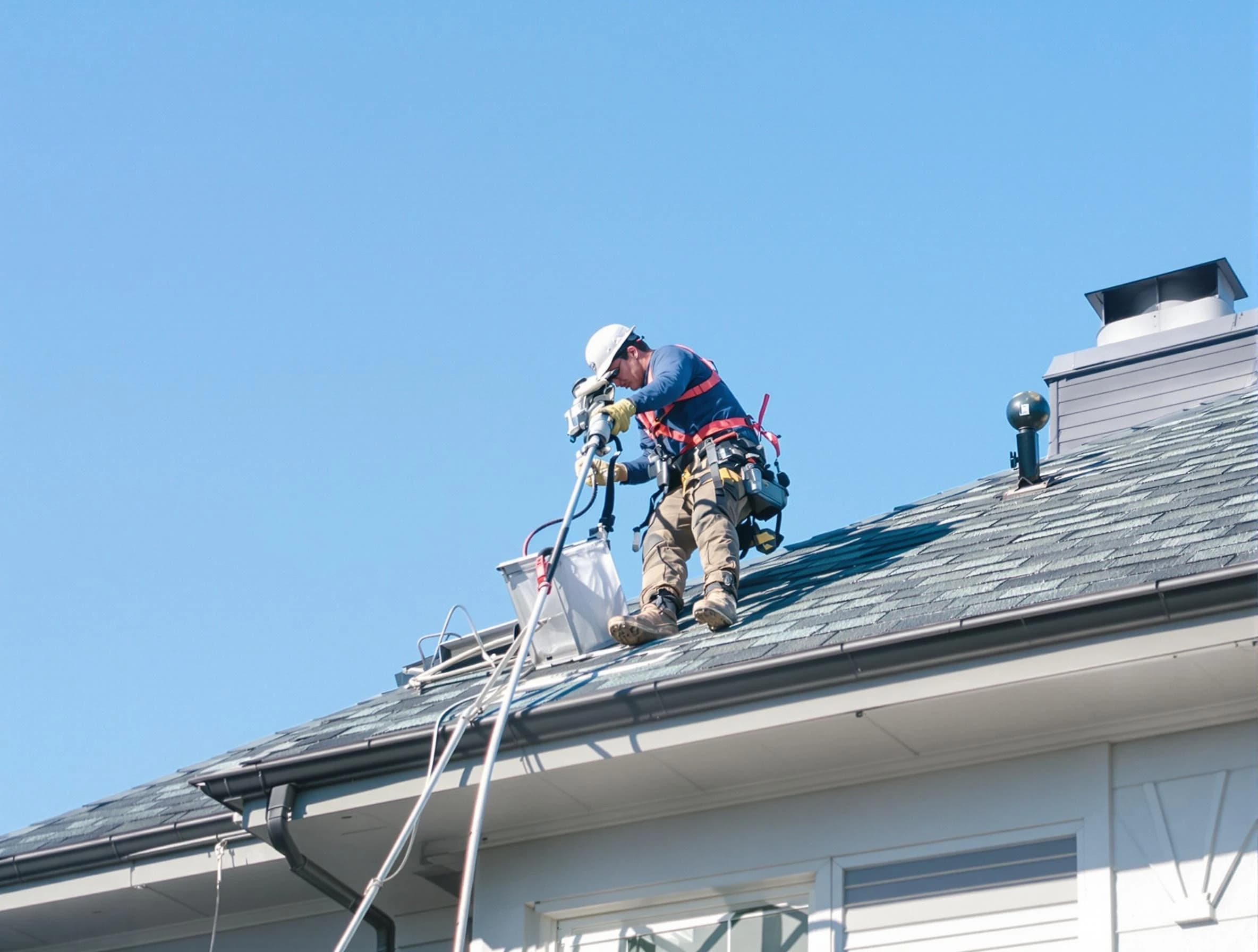 Alpine Dryer Vent Cleaning certified technician cleaning a roof-mounted dryer vent system in Alpine