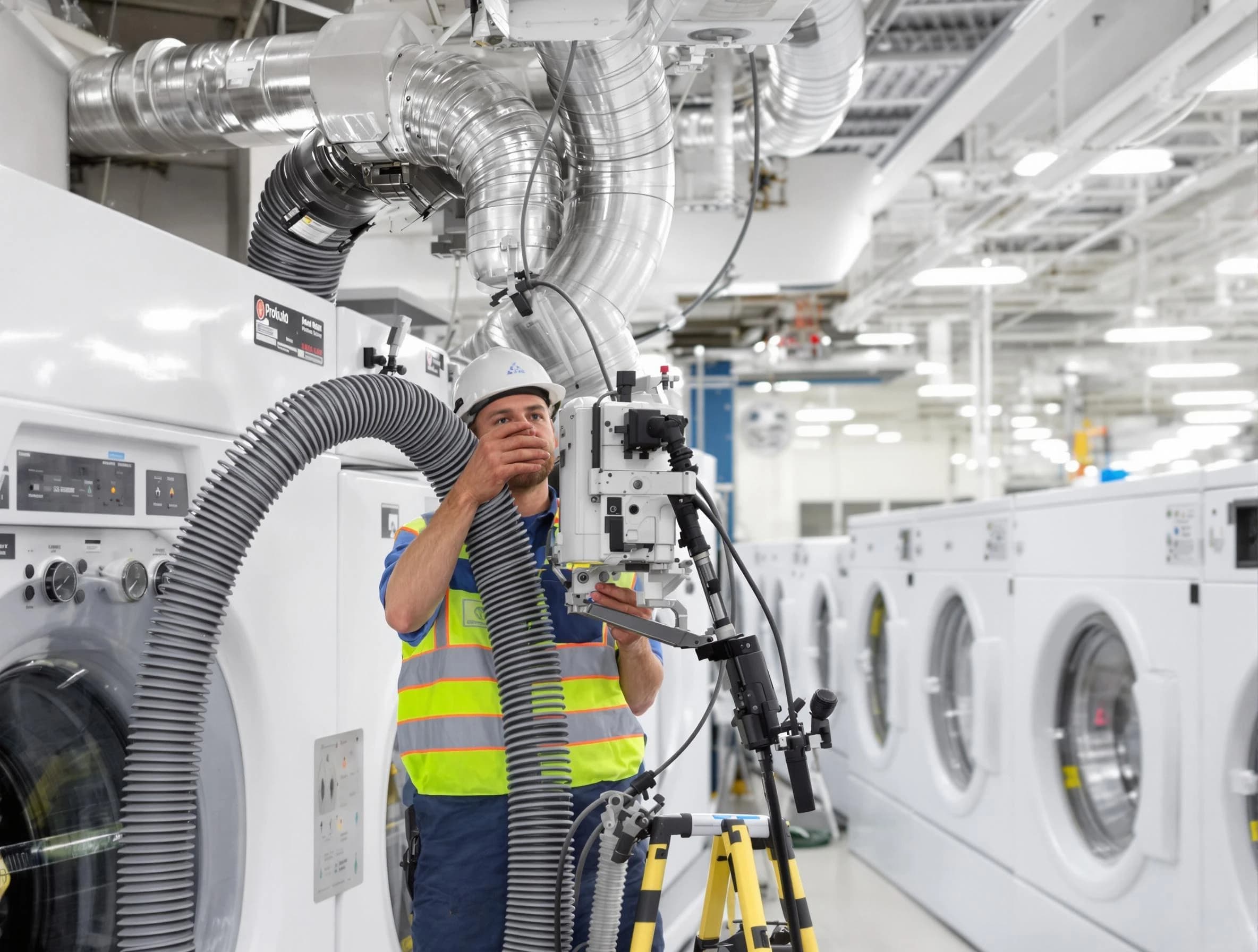 Alpine Dryer Vent Cleaning team performing commercial-grade dryer vent cleaning at a business facility in Alpine